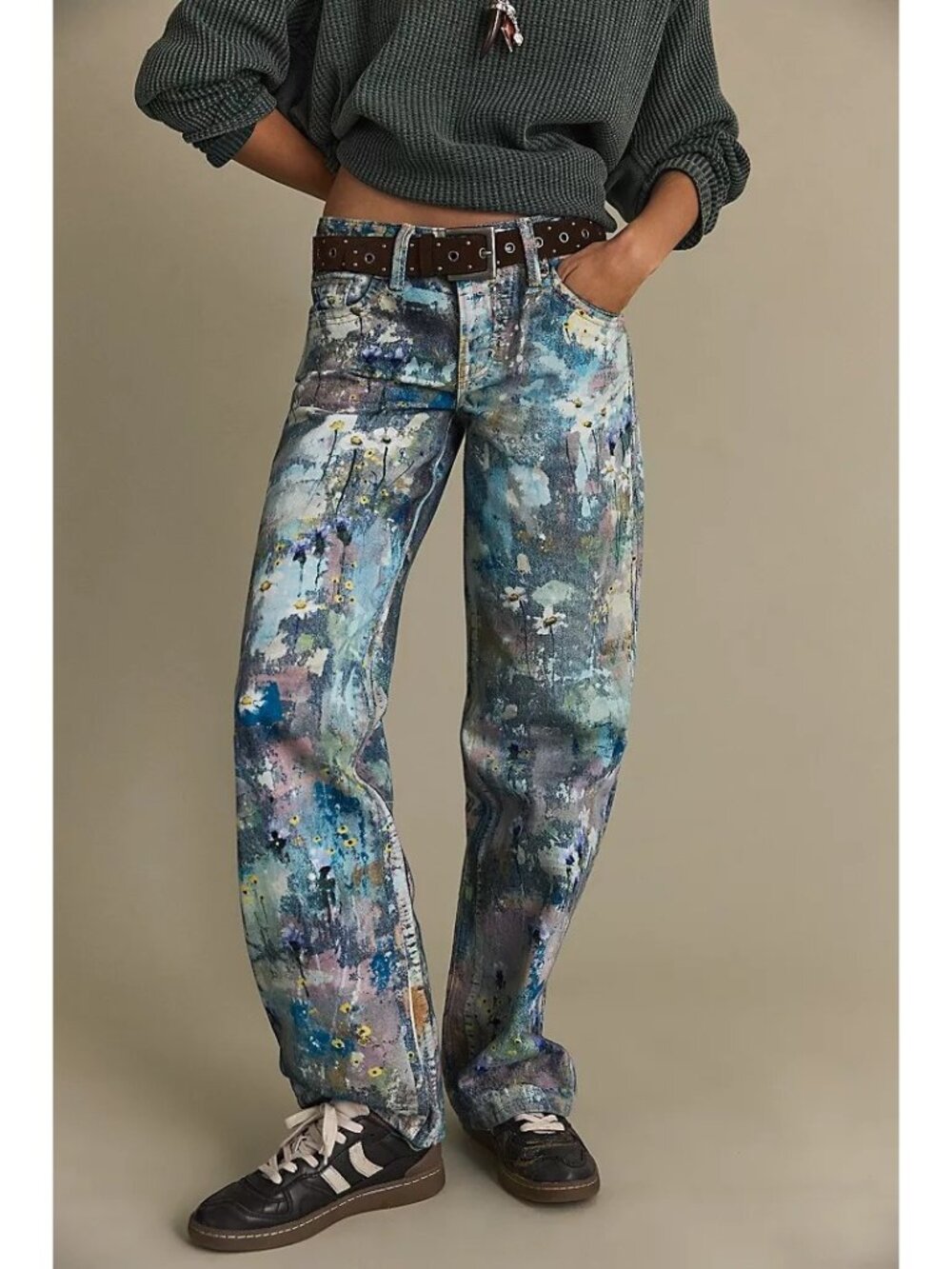 Free People Tennessee Low Rise Illusion Jeans Womens 26 Hand Painted 90s Retro